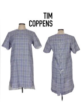 NWOT Tim Coppens Glen Check Lace Up Back Shift Dress Size L